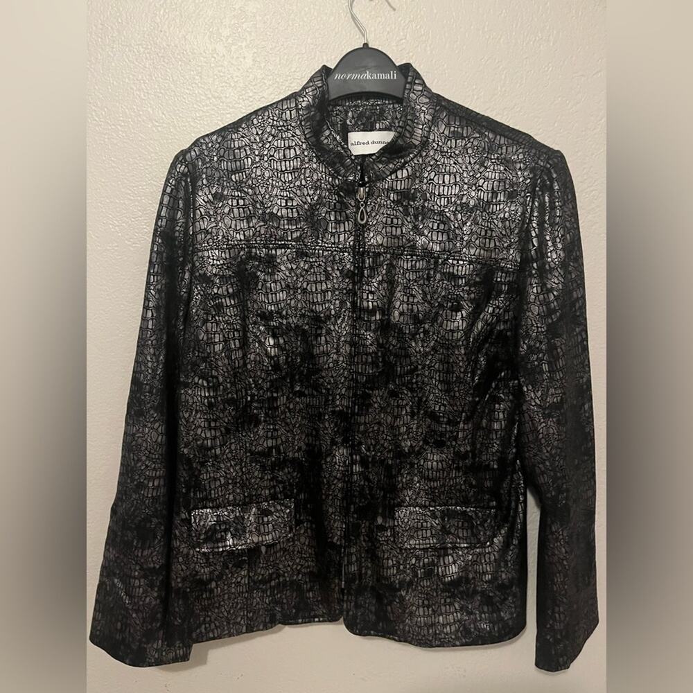 Alfred Dunner Women's Black and Silver Snake Skin Print Blazer Jacket Size 10